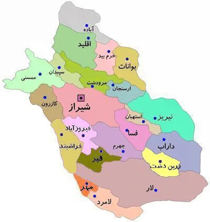 شیراز روی نقشه ایران 6556514